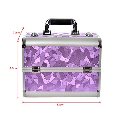AUFUN Beauty Case Maletín para Maquillaje con 2 Cerraduras Estuche de Aluminio 320 * 210 * 260mm, Estuche de Cosméticos - 17L, Morado