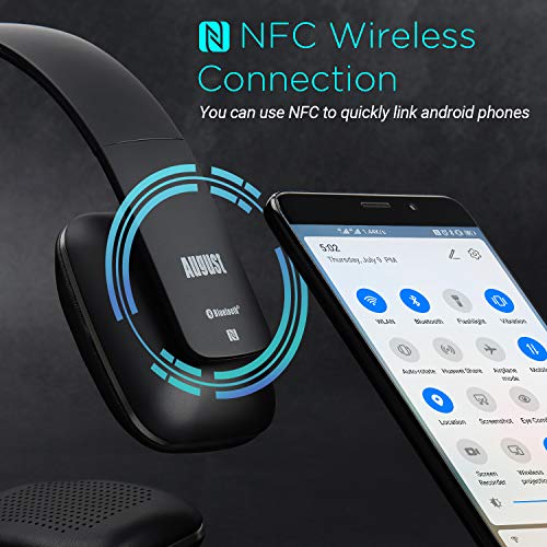 August EP636 - Auriculares Bluetooth de Diadema Casco Inalámbrico NFC con Micrófono Manos Libres para Teléfonos, Tabletas y Ordenadores, color Negro
