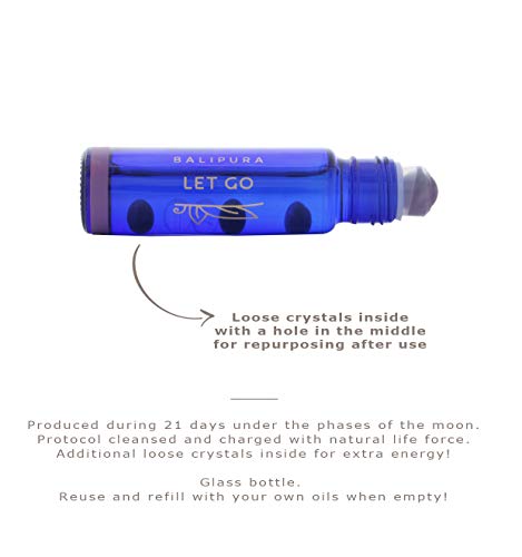 Aura Roll-On para"Soltar" con bola de rodillo de Amatista y piedras preciosas naturales dentro, hecha con aceites esenciales puros de canela y pomelo, Hecho a mano en Bali bajo la luna llena, 8 ml