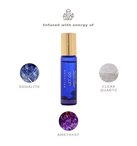 Aura Roll-On para"Soltar" con bola de rodillo de Amatista y piedras preciosas naturales dentro, hecha con aceites esenciales puros de canela y pomelo, Hecho a mano en Bali bajo la luna llena, 8 ml