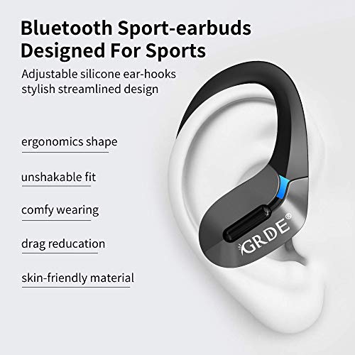 Auriculares Bluetooth, GRDE Auriculares Inalambricos (Deportivos IPX5 Impermeable) con Microfono Incorporado Hi-Fi CVC8.0, 50H Reproducción Auriculares In-Ear con Estuche de Carga para iPhone Android