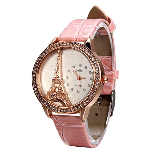 Avaner Rosa Reloj para Mujer La Torre Eiffel con Diamantes Reloj de Pulsera para Chica, Diseño Vintage Romantico Regalo Dia de la Madre