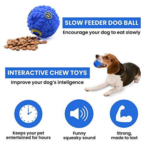 AWIIK - Pack de 4 Pelotas de Juguetes interactivos para Perros. Bolas de Caucho y Goma Resistentes para morder, Limpiar Dientes, dispensadoras de Comida y Entrenamiento. Small: para Perros PEQUEÑOS