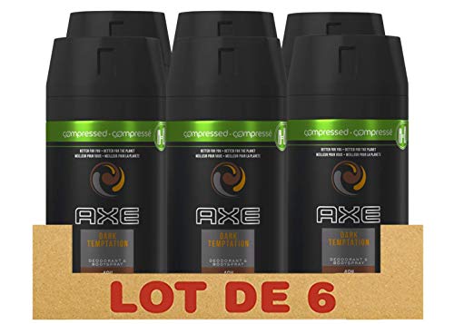 Axe Déodorant Spray Compressé Dark Temptation 0% Sels d'Aluminium, Pour Sentir Bon Toute la Journée (Lot de 6x100ml)