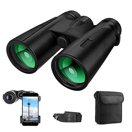 AYUTOY Prismaticos Profesionales,12x42 HD Prismaticos Vision Nocturna con Adaptador de Teléfono, Prismas BaK4 y FMC. Ideales para Observación de Aves, Senderismo, Astronomía y Camping