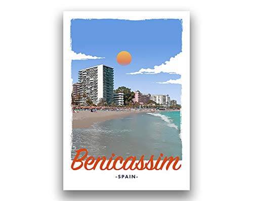 AZSTEEL - Póster de viaje o lienzo estilo retro vintage – Benicassim Spain | cartel sin marco para decoración de oficina, el mejor regalo para familiares y amigos de 11.7 x 16.5 pulgadas