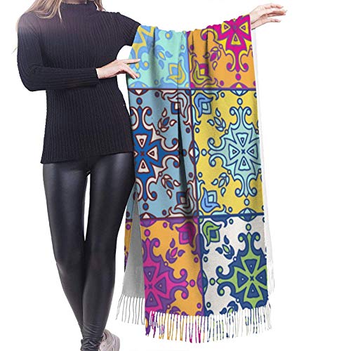 Azulejo de cerámica de Talavera mexicana Jersey unisex bufanda larga Cachemira pura accesorios de invierno súper cálidos 27 * 77 pulgadas
