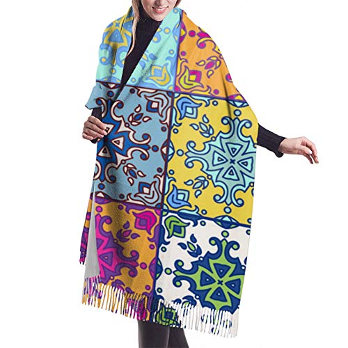 Azulejo de cerámica de Talavera mexicana Jersey unisex bufanda larga Cachemira pura accesorios de invierno súper cálidos 27 * 77 pulgadas
