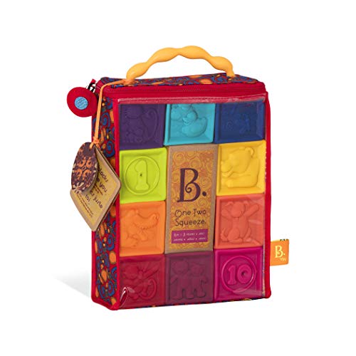 B. Toys – One Two Squeeze Blocks – Bloques de construcción para niños – Juguetes educativos para bebés de 6 Meses en adelante, con números, Formas, Animales y Texturas – 10 Bloques Suaves apilables
