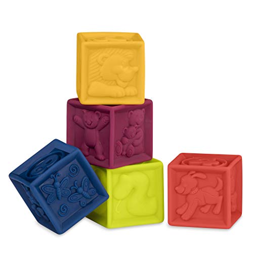 B. Toys – One Two Squeeze Blocks – Bloques de construcción para niños – Juguetes educativos para bebés de 6 Meses en adelante, con números, Formas, Animales y Texturas – 10 Bloques Suaves apilables