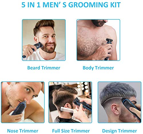 Babacom Maquina Cortar Pelo Profesional, 5 en 1 Multifuncional Cortapelos Hombre, USB Recargable Reforzar Poder Maquinilla Cortar Pelo para Cabello/Barba/Nariz/Orejas/Corporal con Peines de Guía