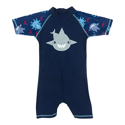 Baby Banz Shorty di Natación Termico ANTI-UV Manga Corta Blu Shark, 18 meses.