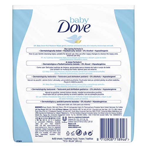 Baby Dove Toallitas Hidratación Profunda - Pack de 3 x 4 x 50 (Total: 600 toallitas)