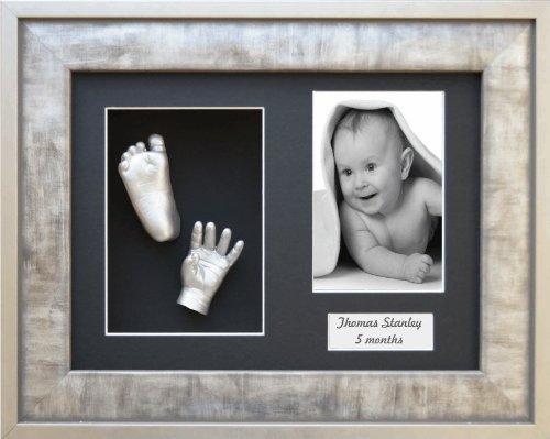 BabyRice – 3d bebé Plaster Casting Kit/moderno plateado peltre gris aspecto de metal para 3 fotos de apertura/plata emite una mano y pie