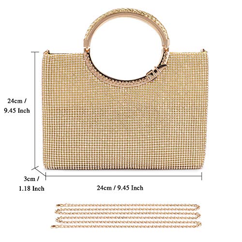 BAIGIO Bolso de Boda, Clutch Mujer Fiesta Carteras de Mano Ceremonia Bolso de Noche Embrague Bandolera con Cadena Novia, Diamantes (Dorado)