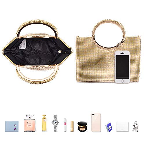 BAIGIO Bolso de Boda, Clutch Mujer Fiesta Carteras de Mano Ceremonia Bolso de Noche Embrague Bandolera con Cadena Novia, Diamantes (Dorado)