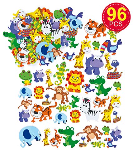 Baker Ross- Pegatinas de Espuma con Forma de Animales de la Selva (Pack de 96) Para decorar tarjetas, álbumes, collages infantiles