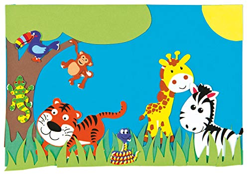 Baker Ross- Pegatinas de Espuma con Forma de Animales de la Selva (Pack de 96) Para decorar tarjetas, álbumes, collages infantiles