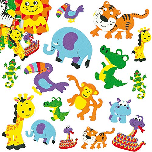 Baker Ross- Pegatinas de Espuma con Forma de Animales de la Selva (Pack de 96) Para decorar tarjetas, álbumes, collages infantiles