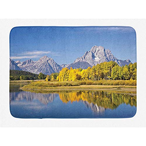 Balance-Life Paesaggio Tappetino da bagno, Vista Lago Alberi Cielo Sereno Riflessione Natura Meraviglie Foto Terra Caffè