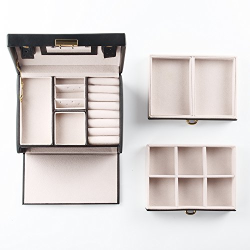 BalladHome Caja Joyero con Espejo Caja para Joyas joyero Caja de Joyas Organizador de Joyas, Caja de Relojes Caja para Relojes (Negro)