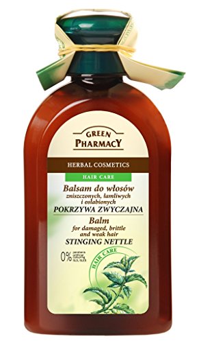 Bálsamo acondicionador de Green Pharmacy, de ortiga, para cabello dañado, frágil y débil (sin parabenos, colorantes artificiales, SLS ni SLES), 300 ml