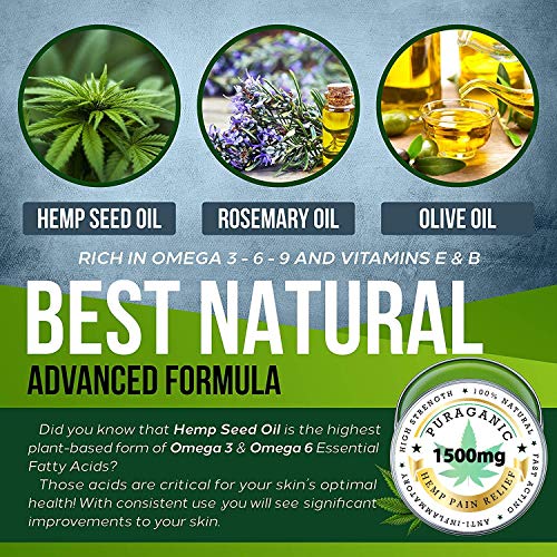 Bálsamo de Cáñamo Puraganic 1500 mg | Unción de Alta Calidad - Ayuda Aliviar el Dolor, Antiinflamatorio Natural con Extractos de Cáñamo, Romero, Cúrcuma, Arnica | Ungüento de Acción Rápida, 60 ml