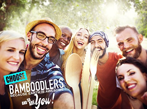 BAMBOODLERS Cubiertos de Madera Desechables | 100% Natural, Ecológicos, y Biodegradables- ¡Porque la Tierra es un Lugar Asombroso! Paquete de 200: 100 tenedores, 50 cucharas, 50 cuchillos (16.5 cm)