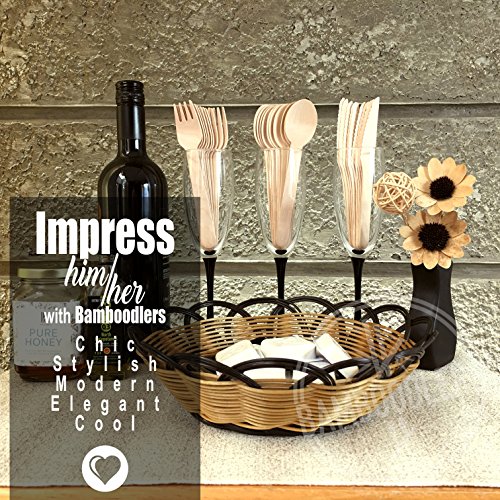 BAMBOODLERS Cubiertos de Madera Desechables | 100% Natural, Ecológicos, y Biodegradables- ¡Porque la Tierra es un Lugar Asombroso! Paquete de 200: 100 tenedores, 50 cucharas, 50 cuchillos (16.5 cm)