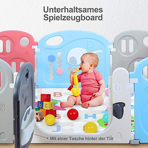 Bamny Parque Infantil Bebe con Puerta de Plástico Extensible, Corralito Bebe Plegable para Niños de 0 a 6 Años (Pingüino, 12 + 2)