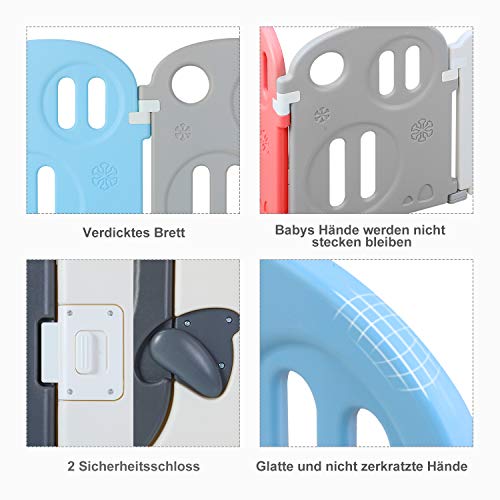 Bamny Parque Infantil Bebe con Puerta de Plástico Extensible, Corralito Bebe Plegable para Niños de 0 a 6 Años (Pingüino, 12 + 2)