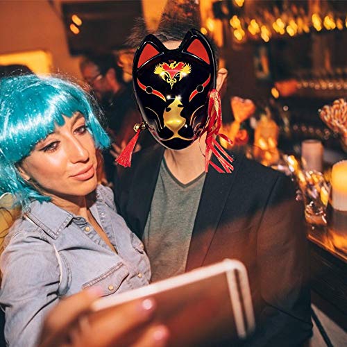 Banane Unisex zorro máscara con borlas y cascabeles japoneses Kabuki Maskerade Kostüm máscara Halloween Christams Party Cosplay máscara animal máscara adultos para mujeres estudiantes de niños