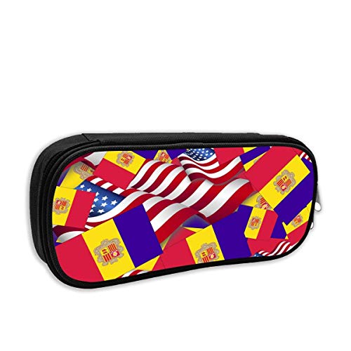 Bandera de Andorra con Bandera de Estados Unidos Estuche de lápices Bolsa de Bolsa de Maquillaje cosmético multifunción Organizador de Almacenamiento de Oficina Escolar