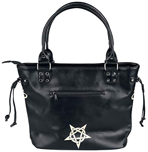 Banned Alternative Esoteric Cat Bag Mujer Bolsa de Mano Negro-Blanco, Poliuretano,