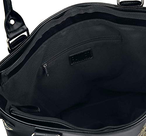 Banned Alternative Esoteric Cat Bag Mujer Bolsa de Mano Negro-Blanco, Poliuretano,