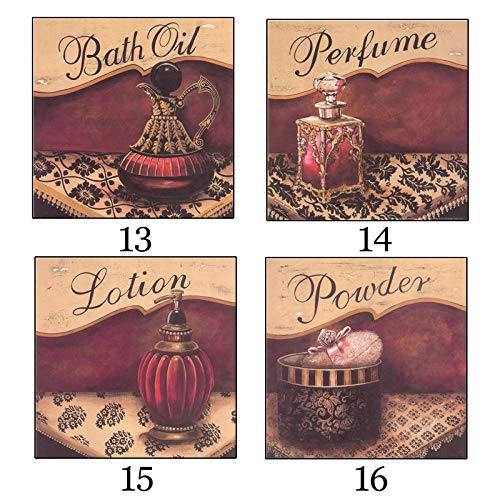 Baño retro aceite perfume loción en polvo Still Life Wall Art Canvas Painting Vintage Home Decor Print Poster Square bathroom Wall Picture Decor Poster HD Sin marco 40 * 40cm*4