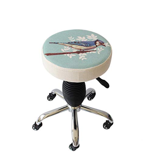 Banqueta Isla con Rueditas，Taburetes Ajustables con Patrón de Loro Tela de Lino Asiento，Altura Regulable 45-57 cm，160kg de Capacidad de Carga，Sillon Pedicura Profesionalpara Clínica Dentista SPA Salo