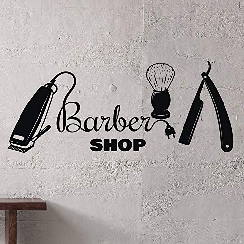 Barbería tatuajes de pared barbero salón de belleza logo hombre salón decoración de interiores yeso pegatinas de pared herramientas de peluquería mural