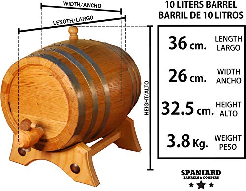 Barril artesanal de roble americano de 10 Litros. Kit de añejamiento
