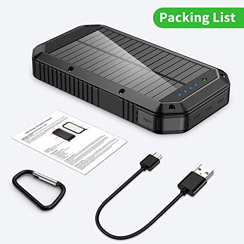 Batería Externa 25000mAh, Cargador Solar Carga Rápida Power Bank con 3 Salidas USB de Teléfono Celular, Power Bank movil Linterna 36 LED Cargador Solar Portatil para Android iOS y Viajes Campamento