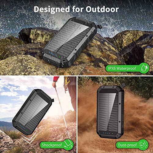 Batería Externa 25000mAh, Cargador Solar Carga Rápida Power Bank con 3 Salidas USB de Teléfono Celular, Power Bank movil Linterna 36 LED Cargador Solar Portatil para Android iOS y Viajes Campamento