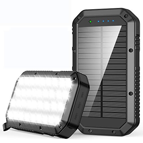 Batería Externa 25000mAh, Cargador Solar Carga Rápida Power Bank con 3 Salidas USB de Teléfono Celular, Power Bank movil Linterna 36 LED Cargador Solar Portatil para Android iOS y Viajes Campamento
