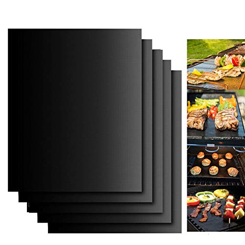 BBQ Grill Mat, Dailyart Barbecue Baking Mats Juego de 5 para carbón, parrilla de gas o eléctrica - Reutilizable, duradero, resistente al calor Hojas de barbacoa
