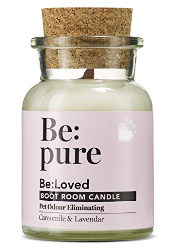 Be: vela natural pura para eliminar olores de mascotas, cera de soja 100% natural, manzanilla, lavanda y rosa perfumada con una mecha de madera, aproximadamente 30 horas de combustión.