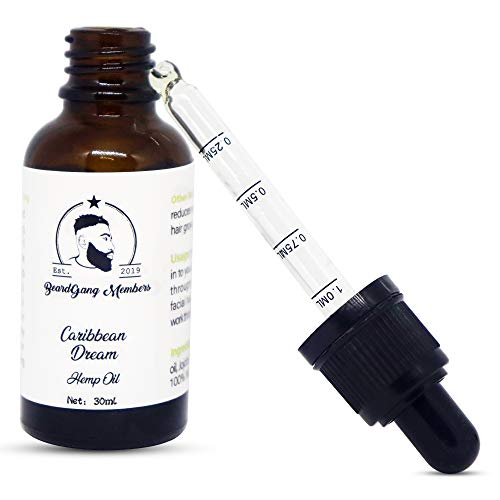 BeardGang Members - Aceite para Barba Caribbean Dream | - Bote de Aceite Hidratante y Suavizante de Semillas de Cáñamo y Jojoba para el Tratamiento de Barba y Piel