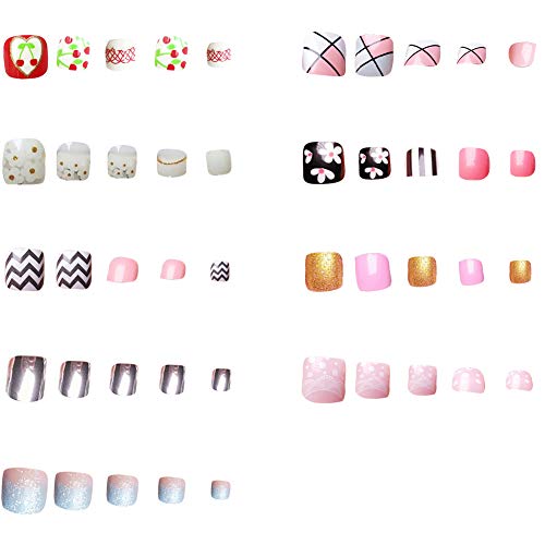 Beashine Falsa uña, Fake Nails, Francesa Falso Acrílico Falso de para uñas de Gel uñas Profesional extremidades Falso Consejos de Uñas de los pies (21 Lindo Cereza -29 gradiente Verde Lago)