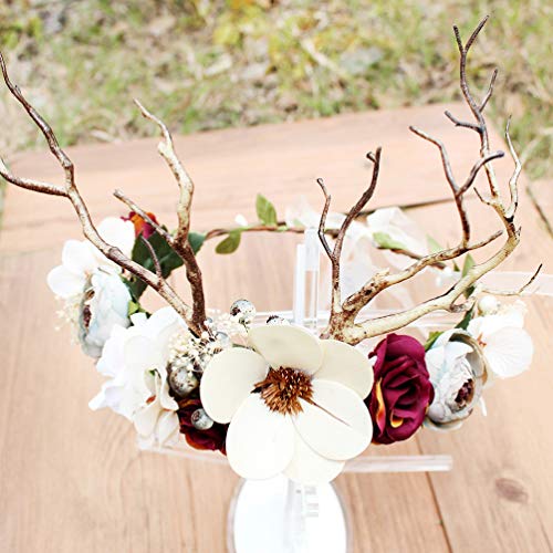 Beaupretty diadema de flores corona de asta de reno corona de flores diadema para niñas nupciales mujeres boda fiesta de navidad accesorios para el cabello