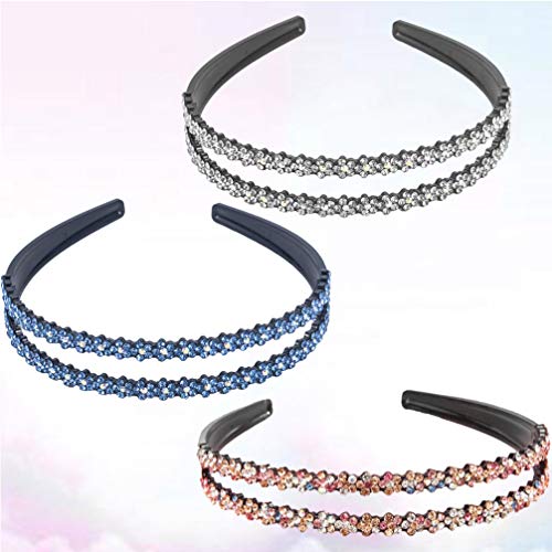 Beaupretty Diamantes de imitación diadema de moda de doble fila diadema diadema de dientes para mujeres 3 piezas (color mixto)