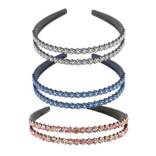 Beaupretty Diamantes de imitación diadema de moda de doble fila diadema diadema de dientes para mujeres 3 piezas (color mixto)