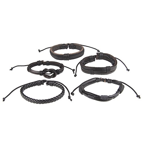 Beauty7 5 Pcs Pulseras Étnico Retro de Cuero Trenzadas Pulseras del Correa del Trenzado Brazalete Ajustable para Hombres Mujeres Leather Wristbands